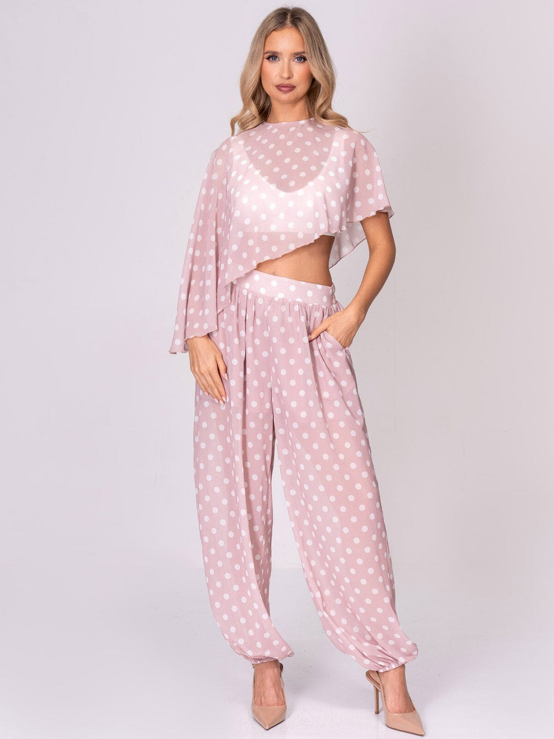Sweet on You Polka Dot Pants Set- Pink/White