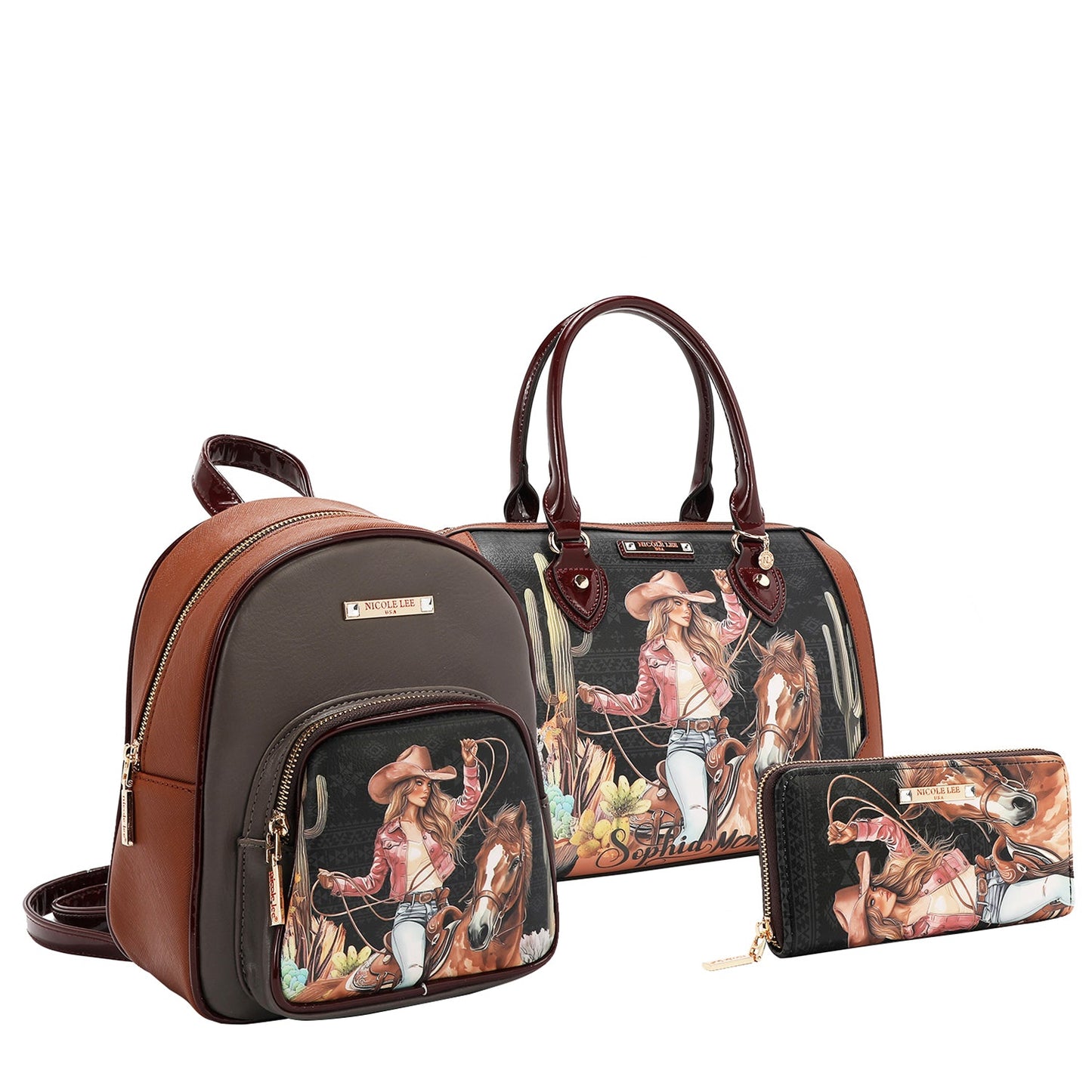 Nicole Lee USA "Sofia Montana" 3 Piece Bag Set- Boston/Mini Backpack/Wallet