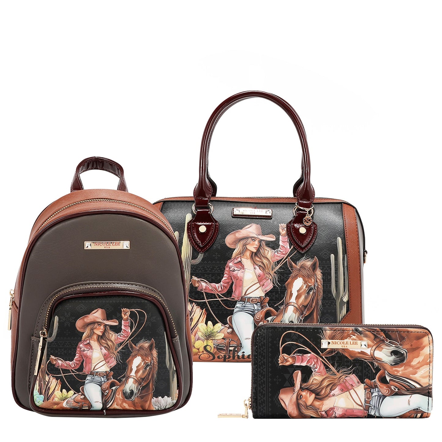 Nicole Lee USA "Sofia Montana" 3 Piece Bag Set- Boston/Mini Backpack/Wallet