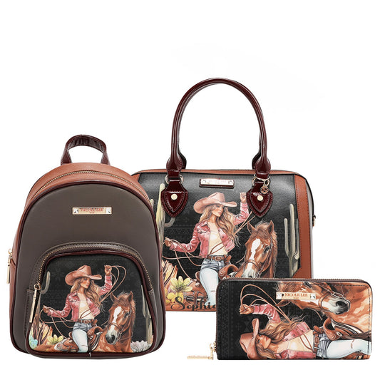 Nicole Lee USA "Sofia Montana" 3 Piece Bag Set- Boston/Mini Backpack/Wallet