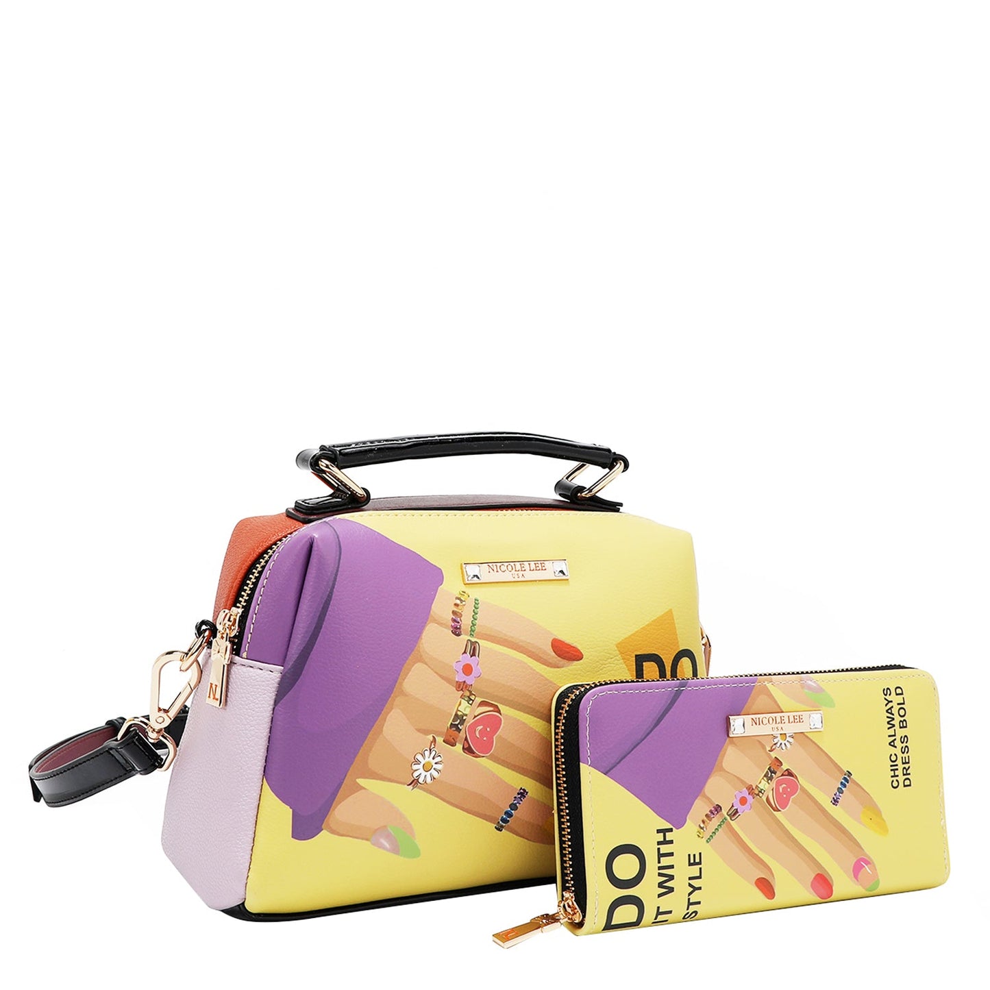 Authentic Nicole Lee USA "Nail Polish" 3 Piece Handbag Set