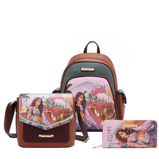 Nicole Lee "Queen Cleopatra" 3-Piece Set (Backpack, Crossbody, Wallet)