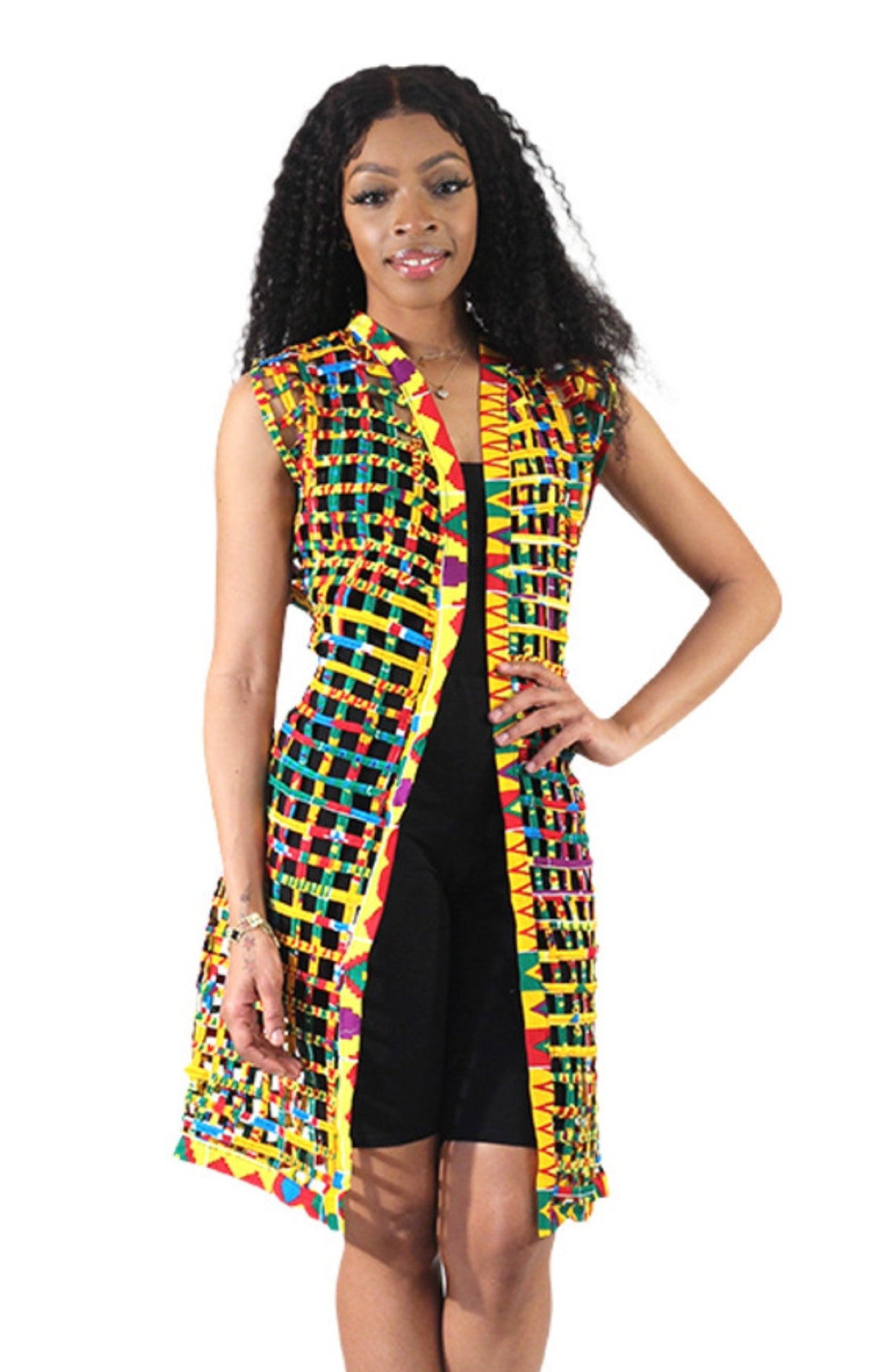 African Kente Print Duster Vest