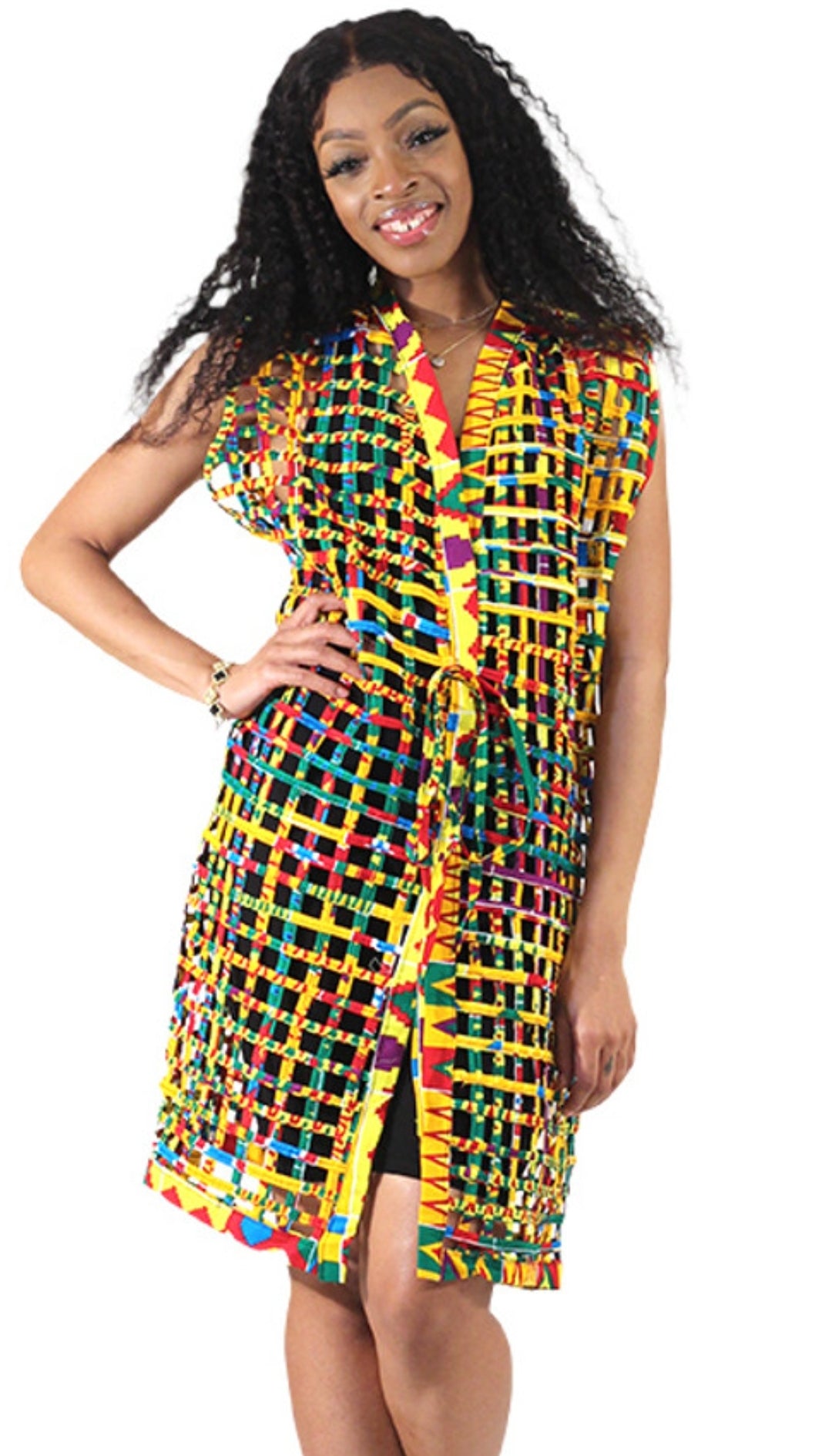 African Kente Print Duster Vest