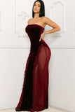 Velvet Paneled Lace & Sheer Mesh Maxi Dress