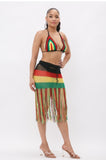 Rasta Reggae Jamaican Crochet Tasseled Swimwear Skirt Set