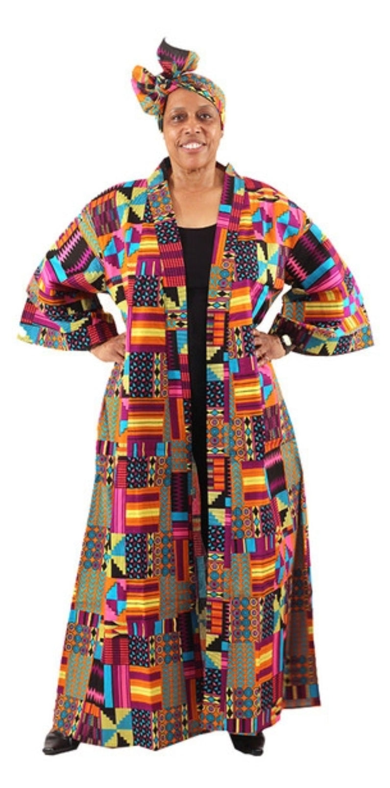 100% Cotton African Print Long Kimono