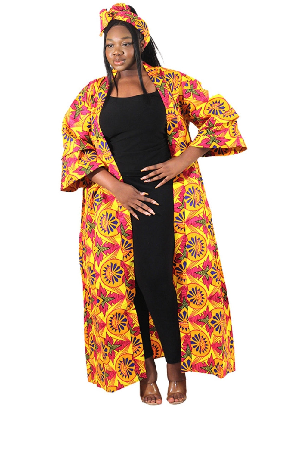 100% Cotton African Print Long Kimono