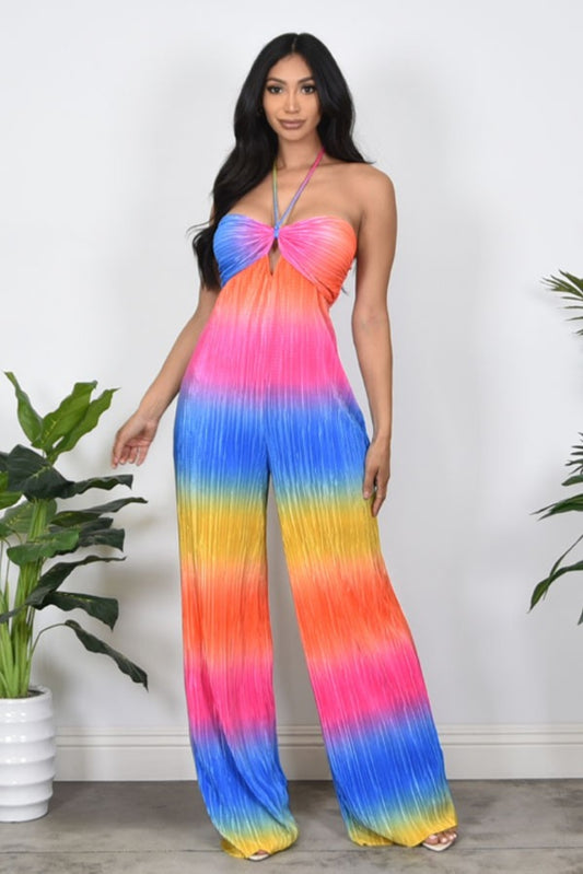 "Rays of Sunset" Halter Pleated Jumpsuit