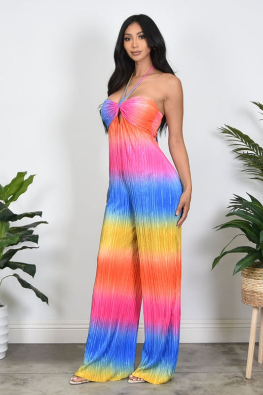 "Rays of Sunset" Halter Pleated Jumpsuit