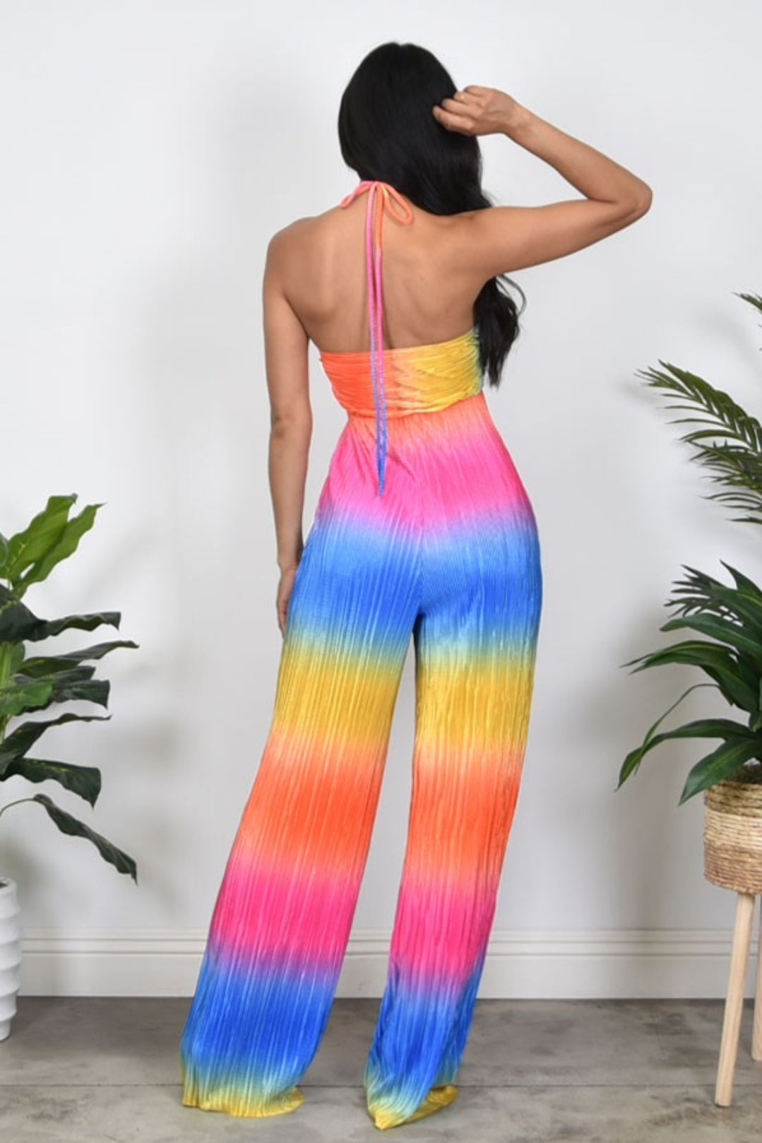 "Rays of Sunset" Halter Pleated Jumpsuit