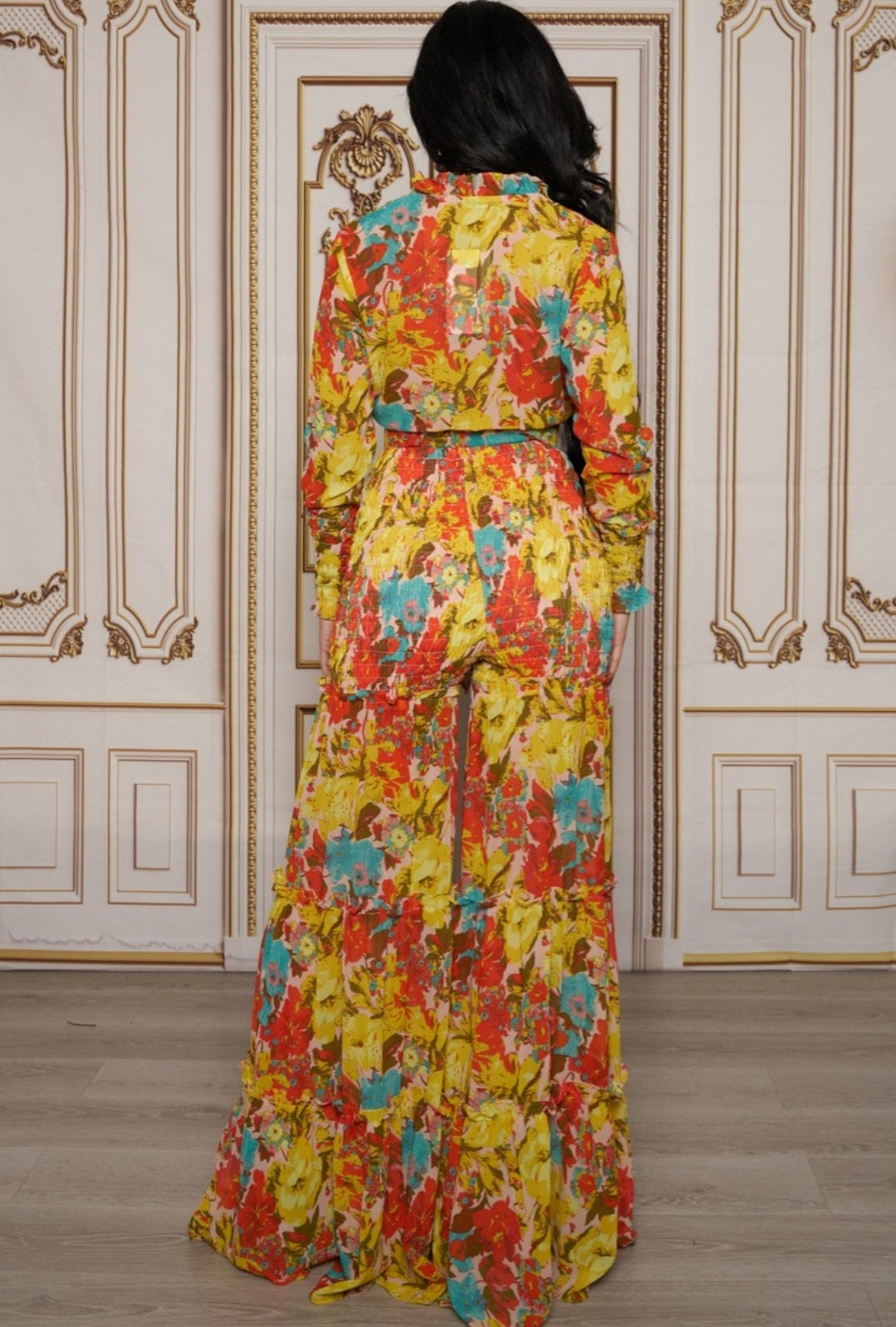 Multi Yellow Vacation Ruffled Pants Set