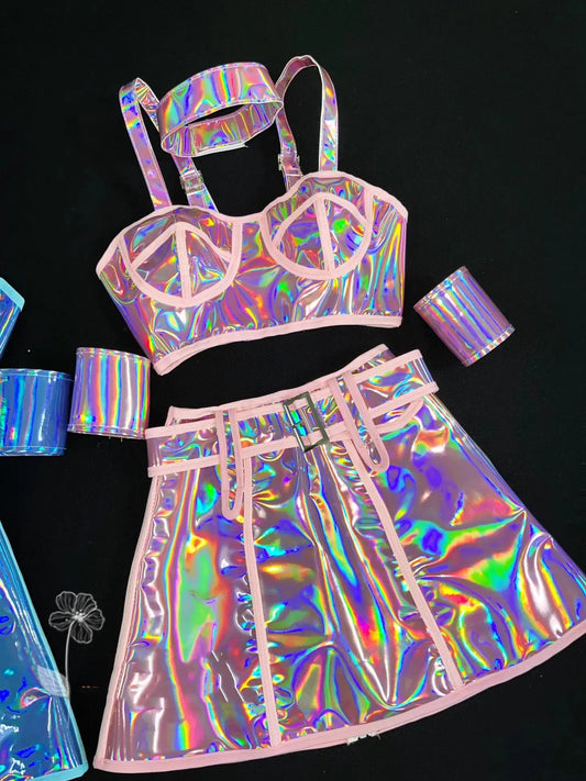 Women Jazz Dance Costume Multi-Colors Laser Kpop Stage Outfit Nightclub Gogo Dancer Wear Drag Show Outfit Party Clothing