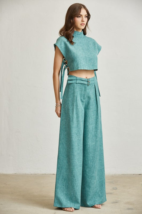 All that Linen Pants Set- Turquoise