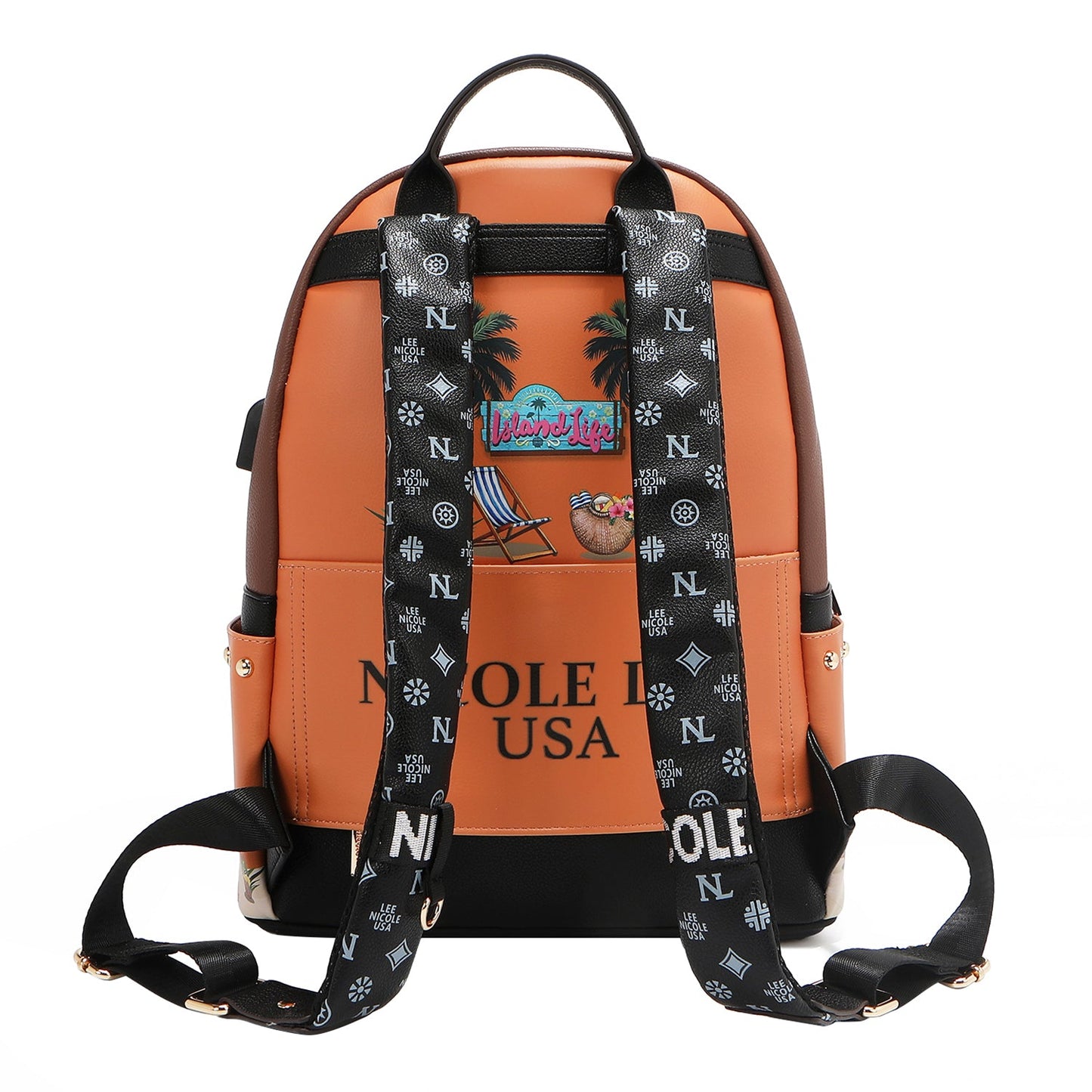 Authentic Nicole Lee "Sun and Sand" Large USB Fashion Backpack w/ Charging Port & Pouch