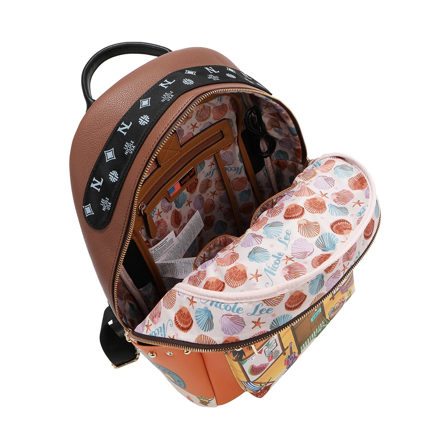 Authentic Nicole Lee "Sun and Sand" Large USB Fashion Backpack w/ Charging Port & Pouch