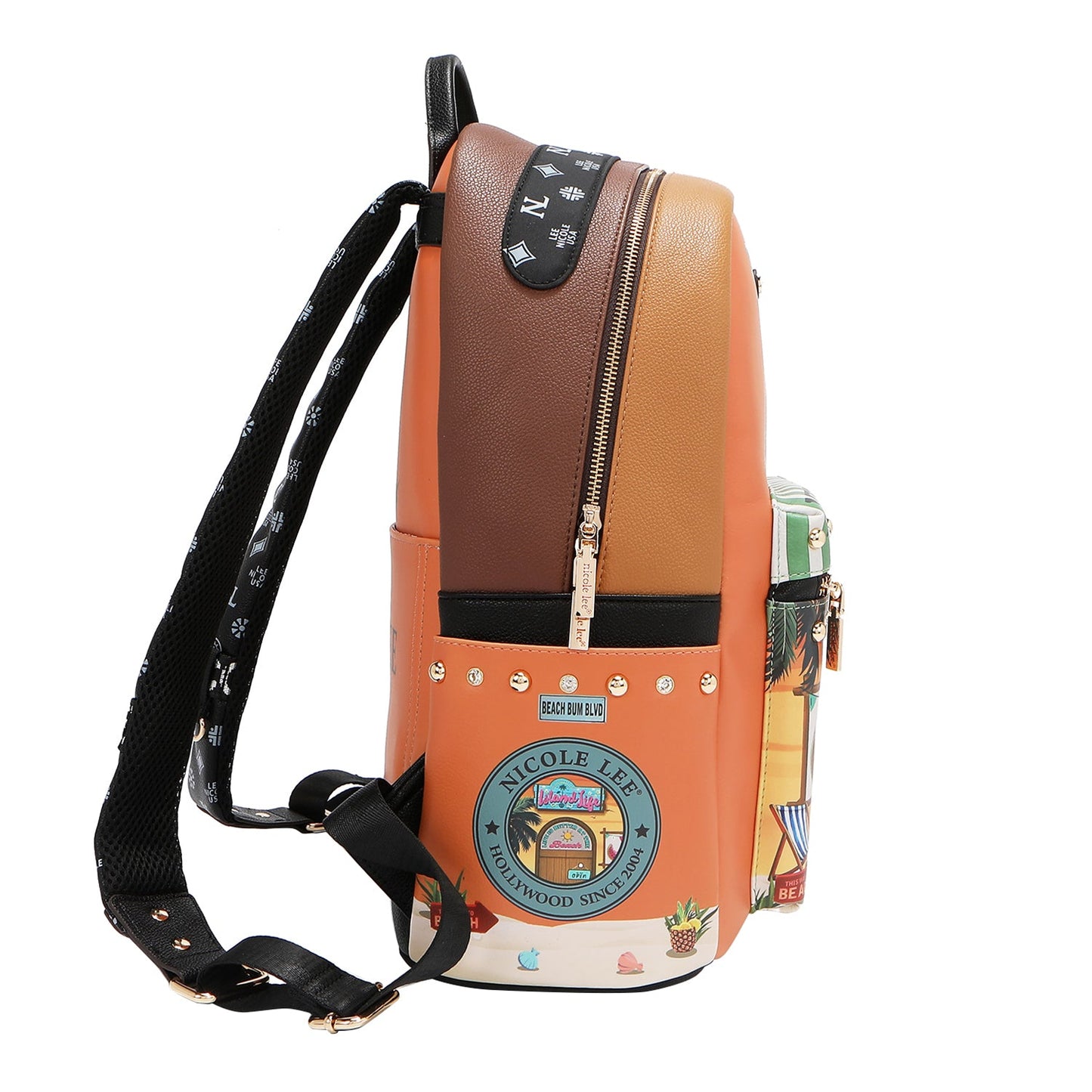 Authentic Nicole Lee "Sun and Sand" Large USB Fashion Backpack w/ Charging Port & Pouch
