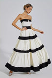 Cream & Black Striped Bowknot Elegant Maxi Dress