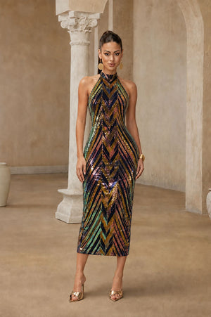 Multicolored Sequin Midi Dress