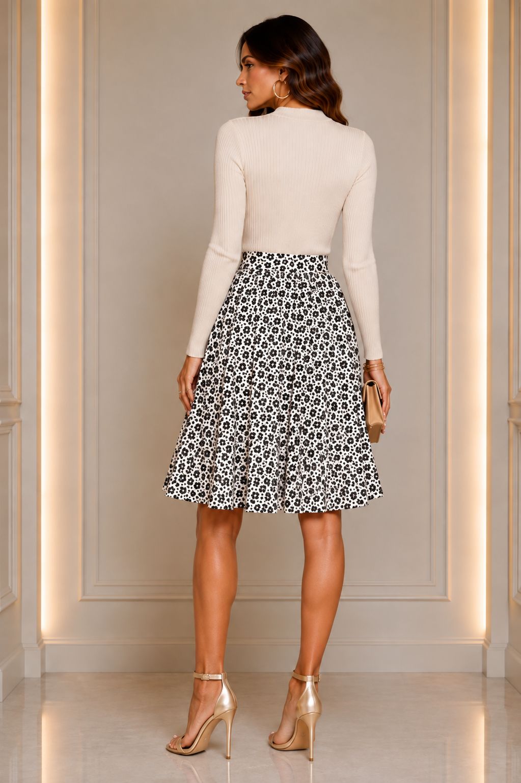 Flower Day Dress-Cream/Black
