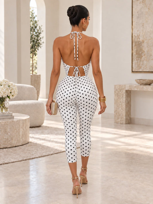 Capri Romper- Polka Dot/White