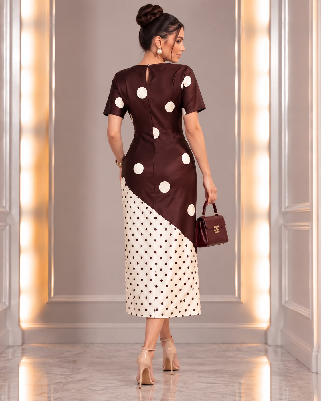 Big & Small Polka Dot Elle Satin Dress- Chocolate