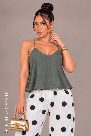 Italian Linen Capriccio Top- Olive