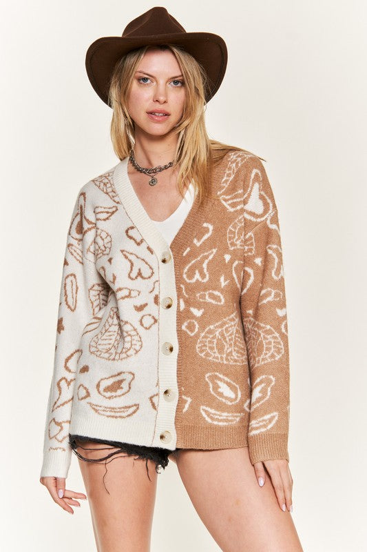 Heart Paisley & Color Block Cardigan-2 Colors