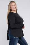 Plus Size Melange Baby Waffle Long Sleeve Top-5 Colors