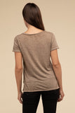 Washed Melange Burnout Scoop V-Neck Top- 7 Colors