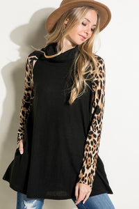 BRUSHED HACCI CHEETAH PRINT AND SOLID MIXED TOP