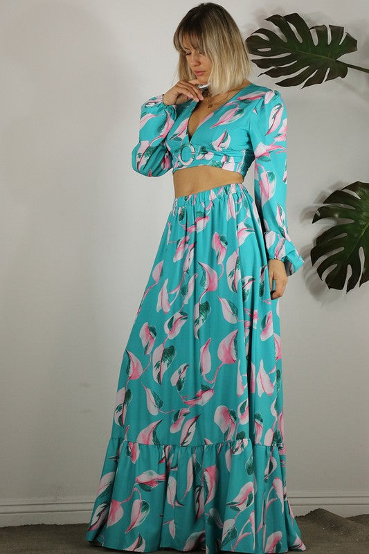 Botanical Printed Maxi Skirt Set