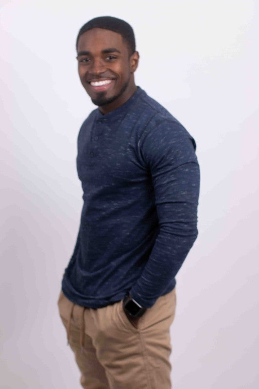 Men's Long Sleeves Henley T-Shirt-6 Colors