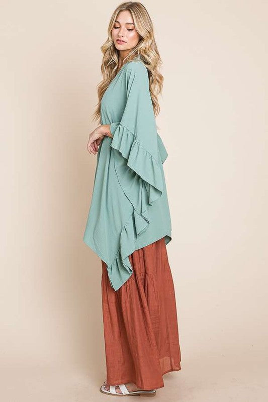 Wide sleeves Ruffle Kimono-2 Colors