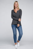 Melange Baby Waffle V-Neck Long Sleeve Top-3 Colors