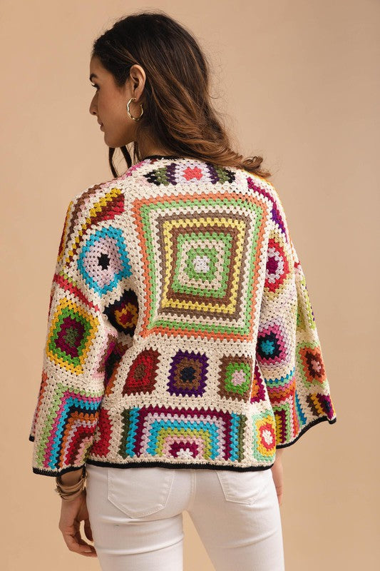 Granny Multi Square Crochet Short Jacket