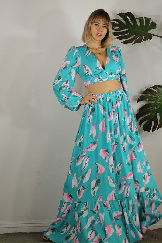 Botanical Printed Maxi Skirt Set