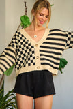 Plus Size Contrast Pattern Sweater Cardigan-3 Colors