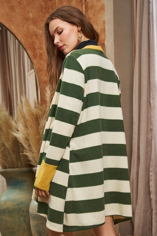 PLUS SIZE OPEN FRONT STRIPED DRAPED CARDIGAN- 3 COLORS