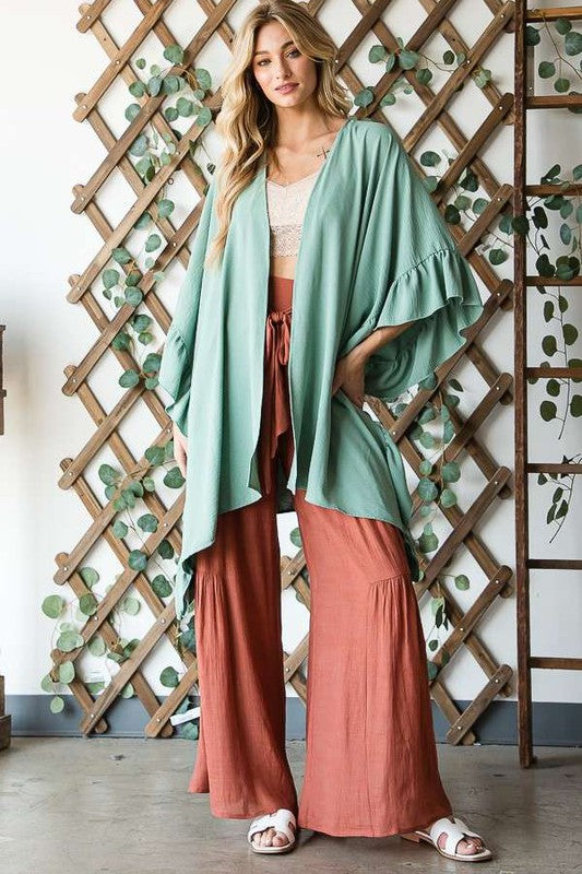 Wide sleeves Ruffle Kimono-2 Colors