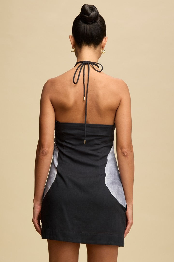 Flower Petal Mini Dress- Black