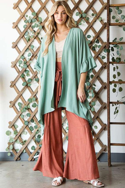 Wide sleeves Ruffle Kimono-2 Colors