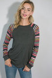 PLUS SIZE MULTI STRIPE PRINT AND SOLID MIXED CASUAL TOP- 2 COLORS