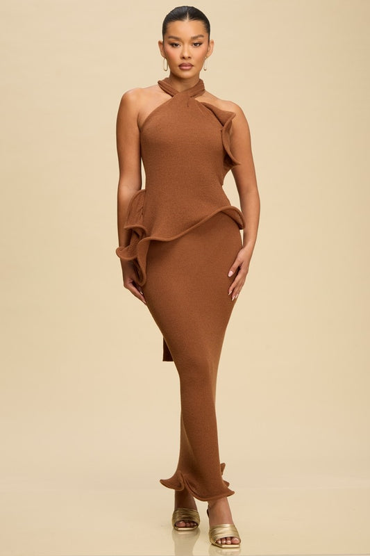 Knit Ruffle Halter Maxi Dress- Multiple Colors