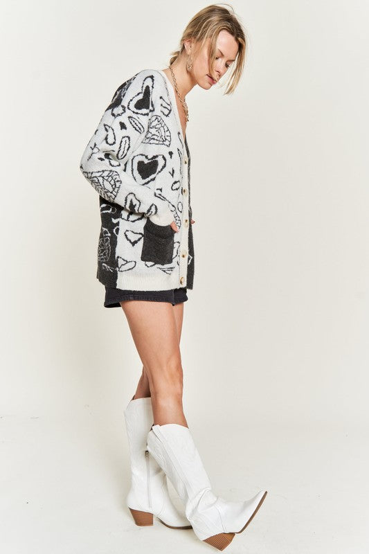 Plus Size Heart Paisley Color Block Cardigan- 2 Colors