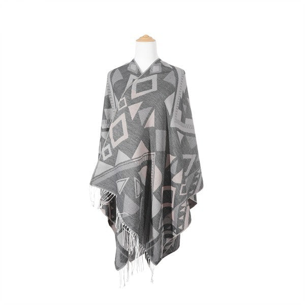 TRIBAL PRINT PONCHO- 3 COLORS
