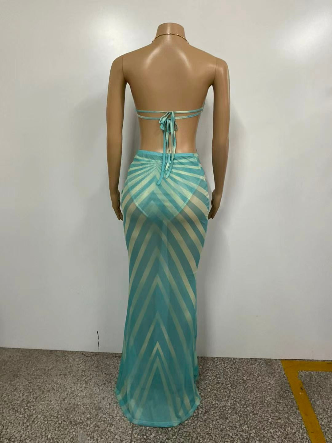 Mirage Cut-Out Swimwear Skirt Set- Blue