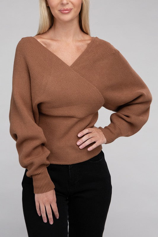 Viscose Cross Wrap Pullover Sweater Top- 4 Colors