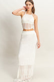 Knitted Snug Fit Top & Skirt Set- White (Pre-Order)