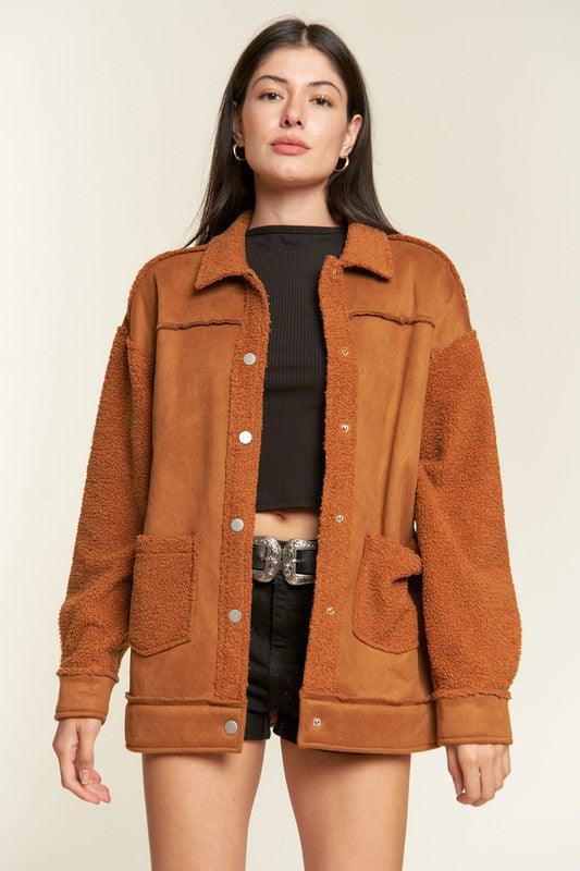FAUX FUR AND SUEDE JACKET -OLIVE OR CAMEL